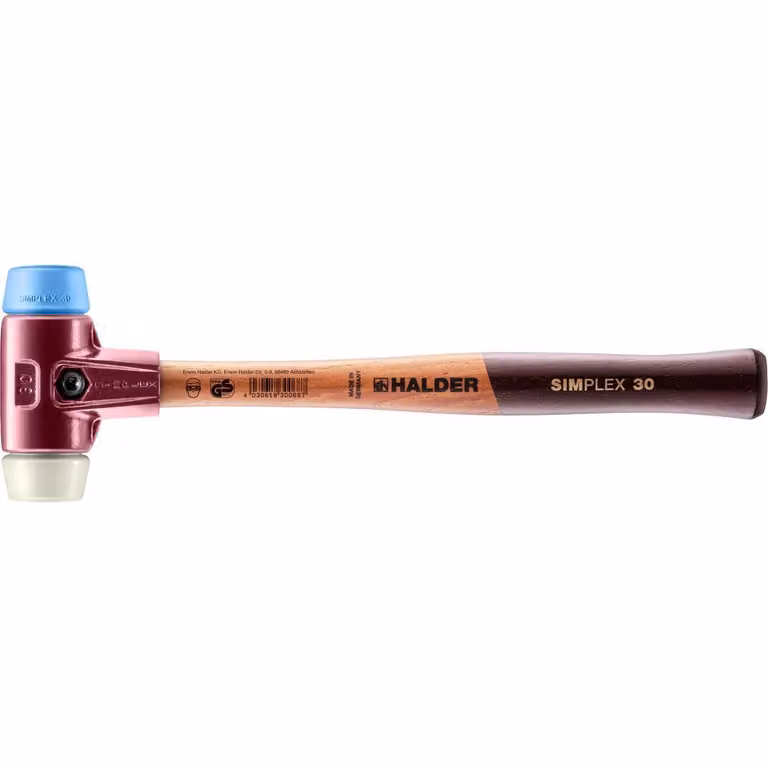 Mazza SIMPLEX soft-face con alloggiamento TE e manico in legno, Ø 30, TPE-soft / nylon