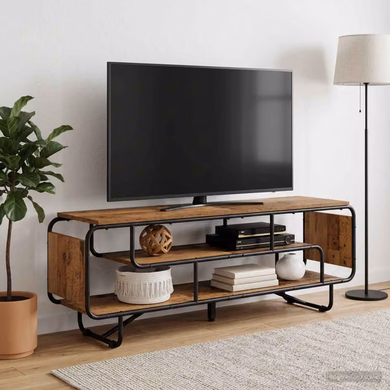 vidaXL Supporto TV in stile industriale marrone con legno e metallo L: 140 cm, P: 36 cm, H: 45 cm