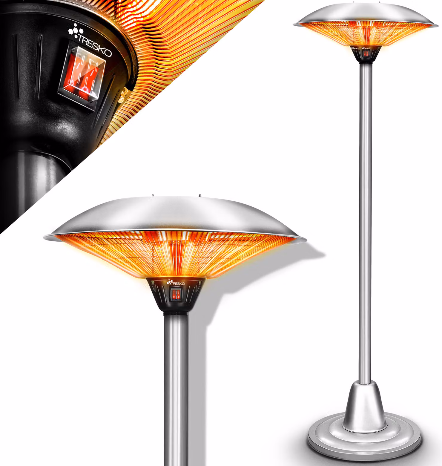TRESKO riscaldatore radiante a infrarossi 2500W | riscaldatore elettrico per patio con 2 livelli di riscaldamento | riscaldatore per patio da interno e da esterno | riscaldatore da pavimento con display LED riscaldatore al quarzo riscaldatore radiante a i