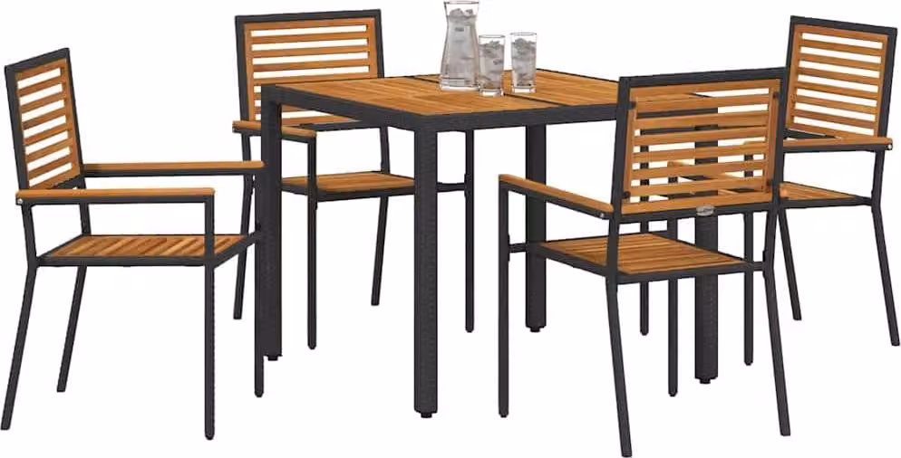Set da Pranzo per Giardino 5 pcs Nero e Marrone polyrattan