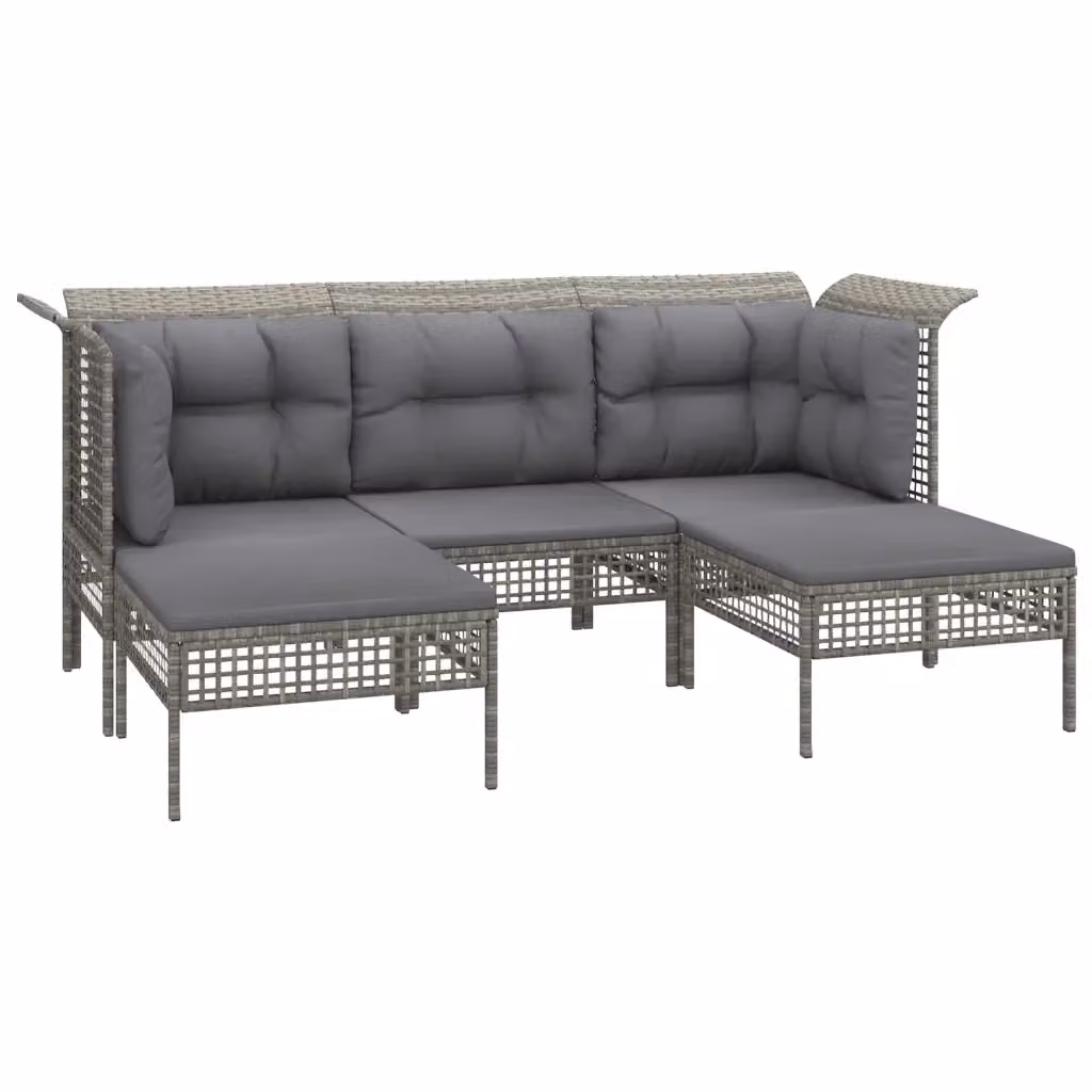 Set di Divani da Giardino a L vidaXL in Polyrattan Grigio con Cuscini e Ottoman – 2