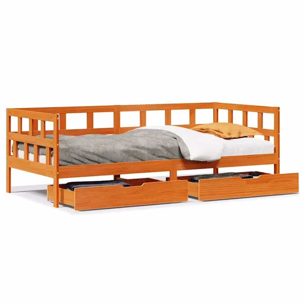 vidaXL Divano Letto in Legno di Pino con Cassetti, Colore Marrone, L/P/H: 203.5 x 90 x 97.5 cm – 2