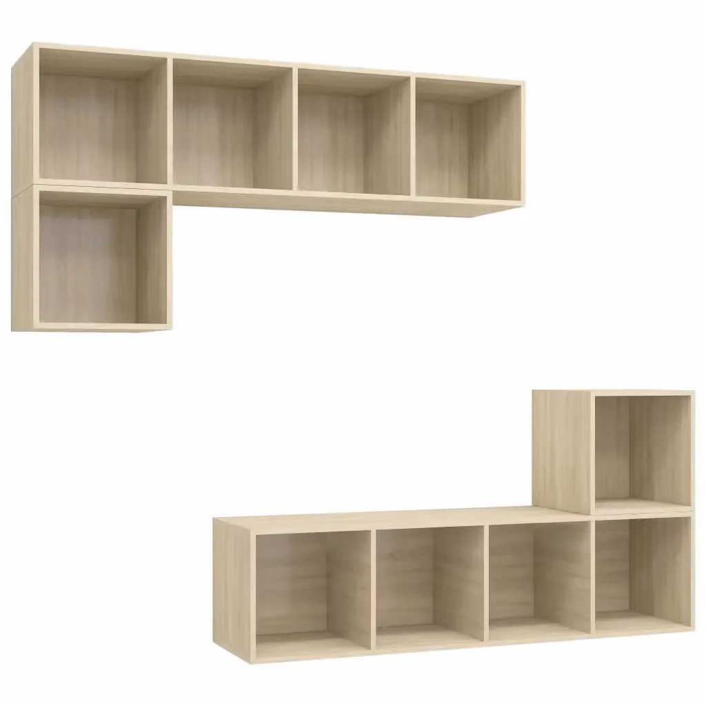 Set di mobili TV moderno vidaXL in legno multistrato color rovere beige, 4 pezzi, da appendere alla parete – 2