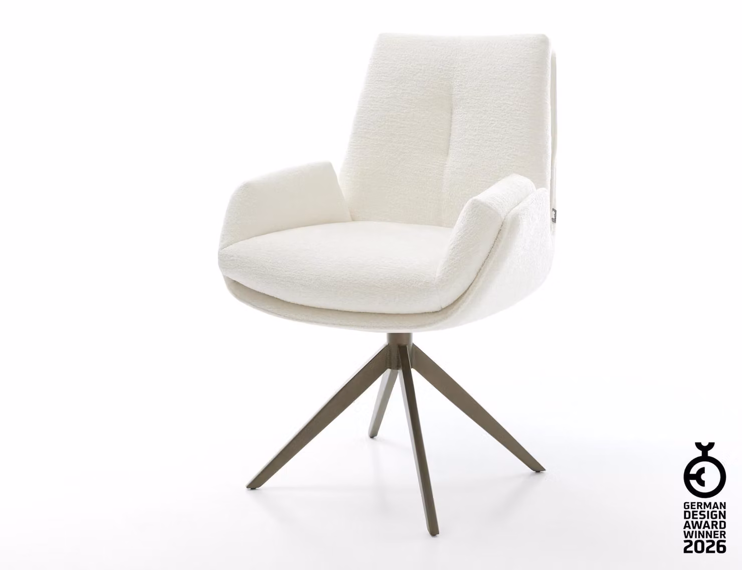 DELIFE sedia girevole Clea-Flex Bouclé Soft Beige telaio trasversale effetto largo finitura titanio Funzione dondolo girevole a 360°