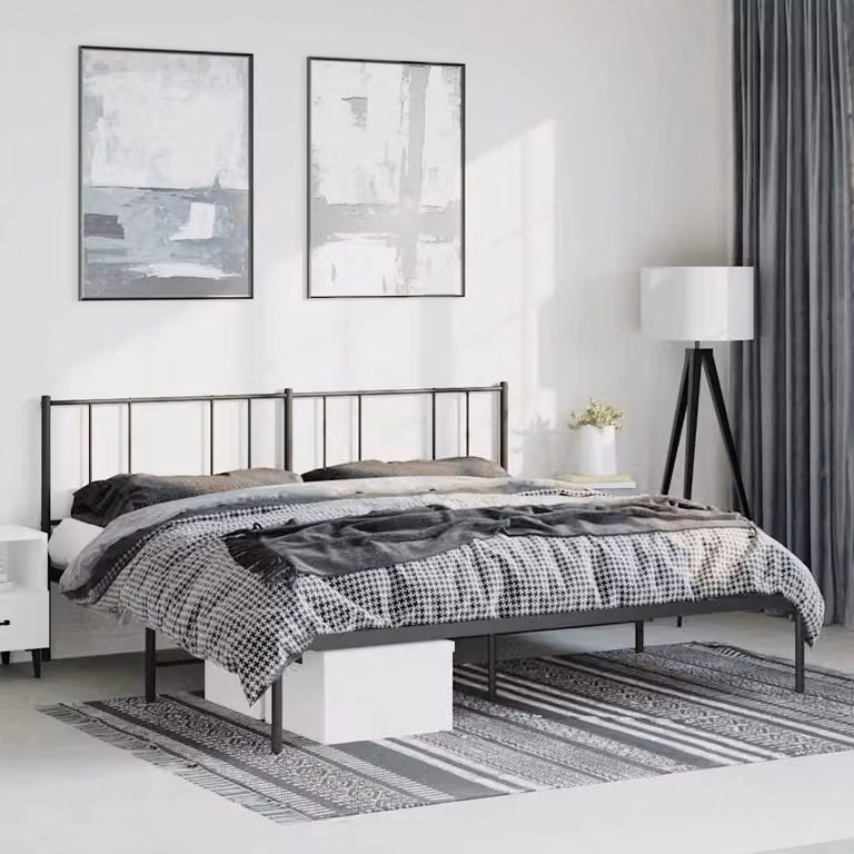 Giroletto con testiera in metallo vidaXL nero L: 219 cm, P: 187 cm, H: 90 cm