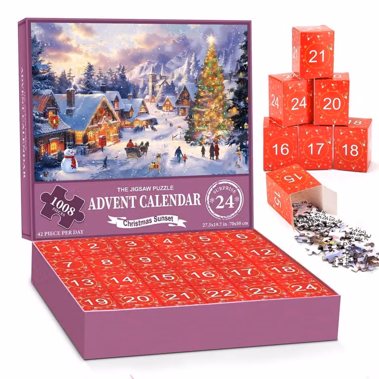 Calendario dell'Avvento per adulti, puzzle da 1008 pezzi, "Meraviglia invernale", dimensioni 70x50 cm