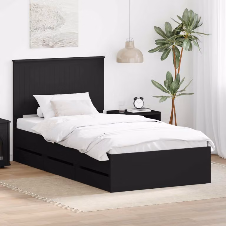 vidaXL Struttura del letto con cassetti in legno ingegnerizzato Nero L/P: 200 x 100 cm