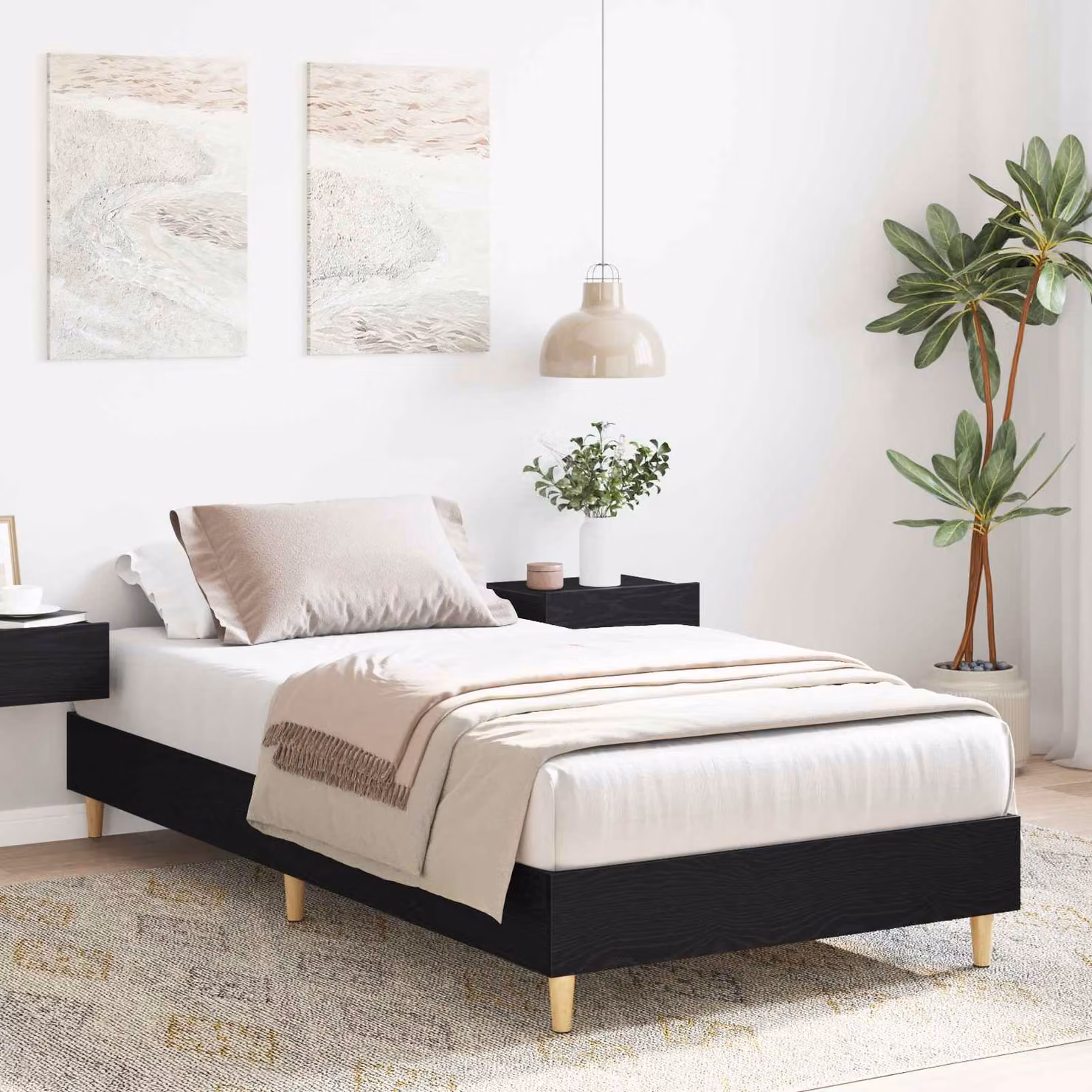 Struttura del letto moderna vidaXL in legno Rovere e Nero L 200 x L 80 x H 83 cm