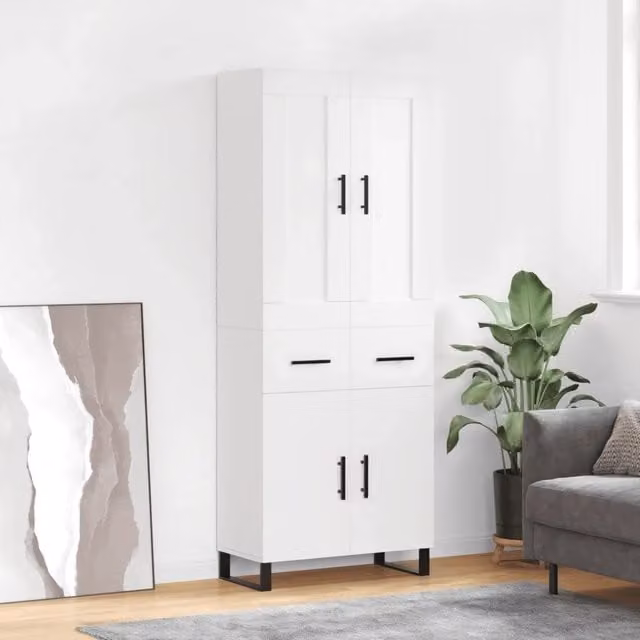 Credenza moderna bianca vidaXL in legno e metallo L: 69,5 cm, P: 34 cm, H: 180 cm