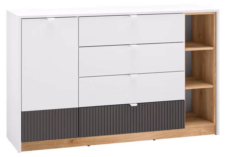 Selsey Torino - Credenza con 4 cassetti, 1 anta, bianca, 138 cm