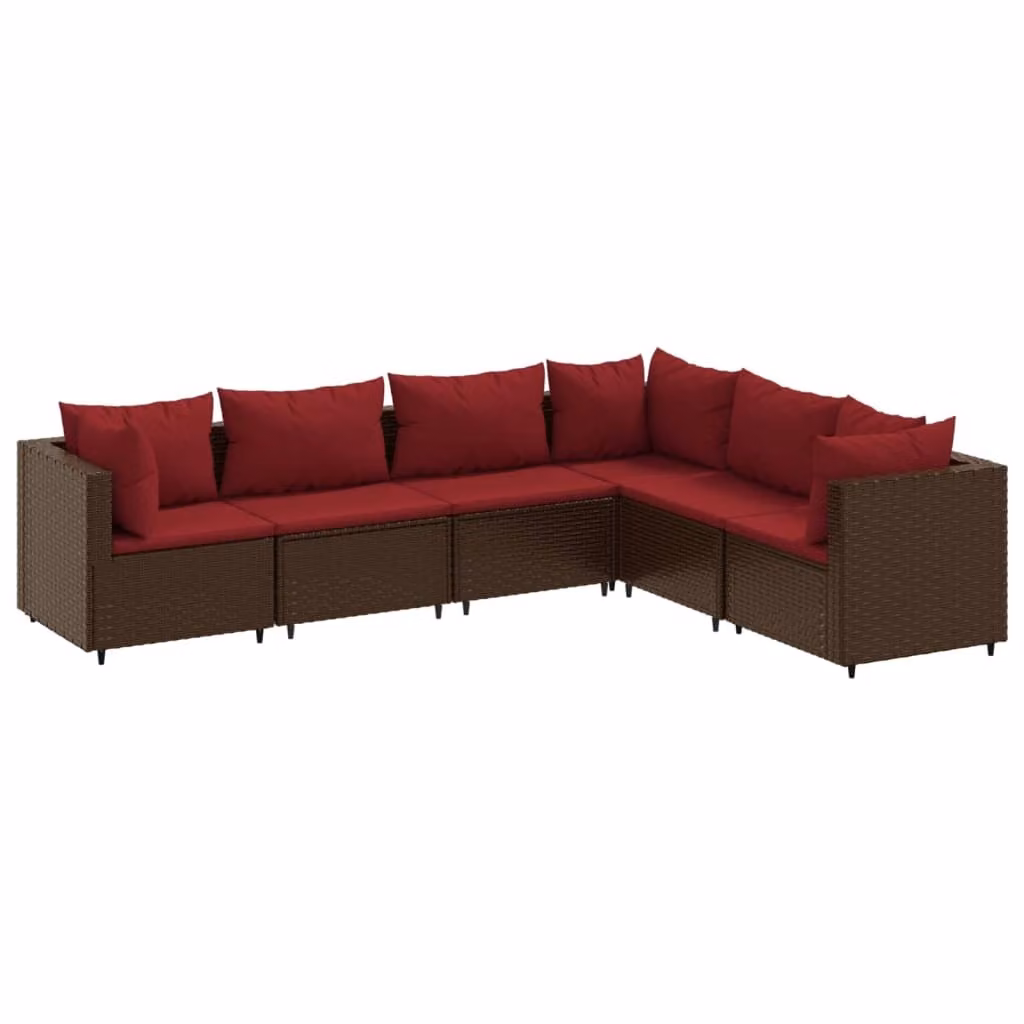 Set Mobili da Giardino 6pz con Cuscini in Polyrattan Marrone