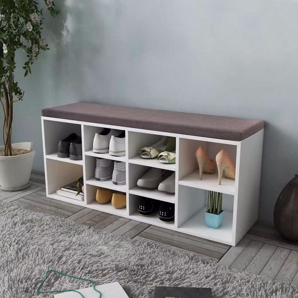 Panchina con scarpiera vidaXL moderna in MDF con 10 scomparti, colore bianco e marrone