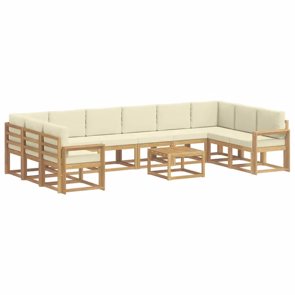 Set di divani da esterno a forma di U vidaXL in legno di acacia con cuscini Bianco e Beige – 2