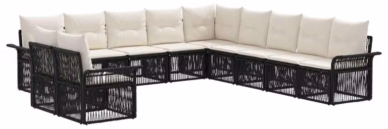 Set da giardino composto da 11 pezzi, colore nero, realizzato in rattan sintetico