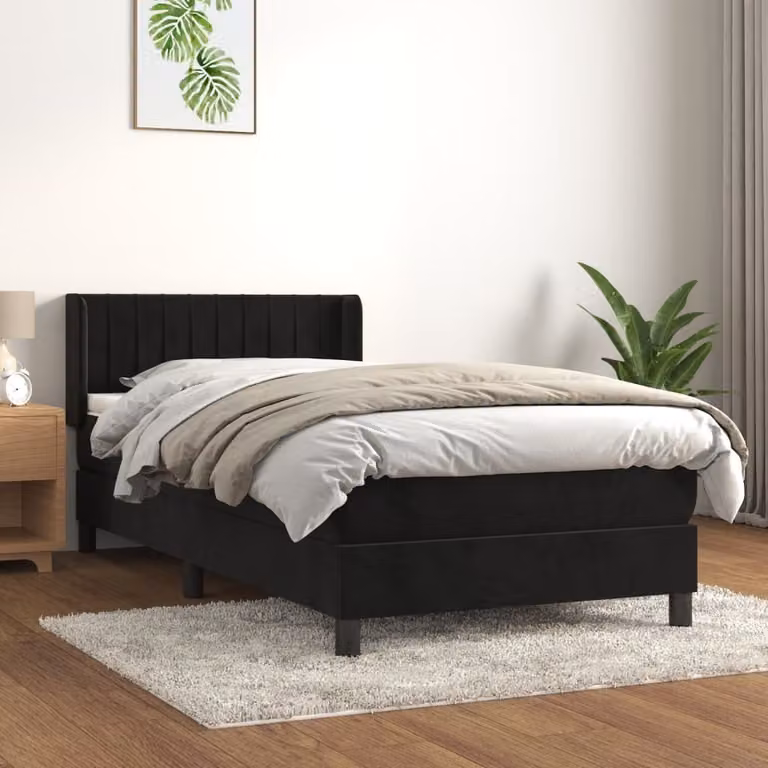 The Living Store Letto a molle con materasso nero 100x200 cm in velluto