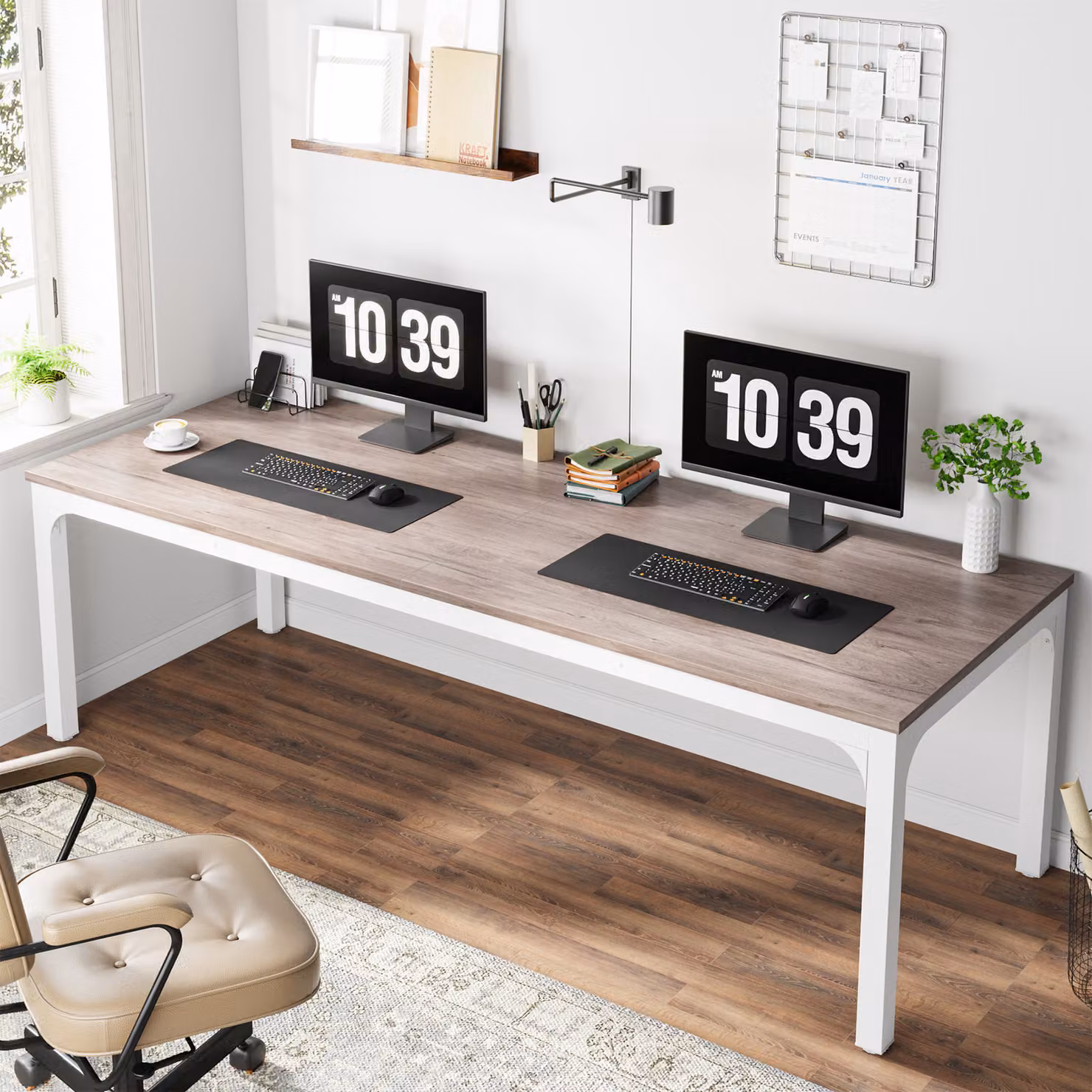 Tribesigns scrivania scrivania per computer 200x70x 5 cm doppia scrivania lunga, tavolo per PC tavolo per ufficio tavolo da lavoro tavolo da pranzo mobili per ufficio, rovere