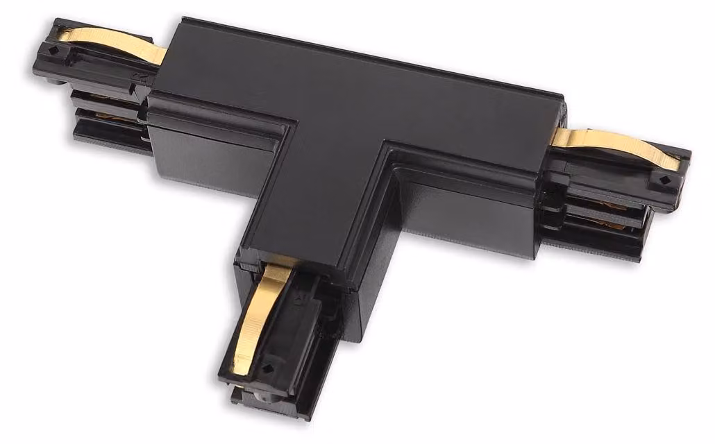 Connettore a "T" destro, modello TRACK, colore nero, marca DOBAC, codice MHT1-T/R-BK, serie MaxLight