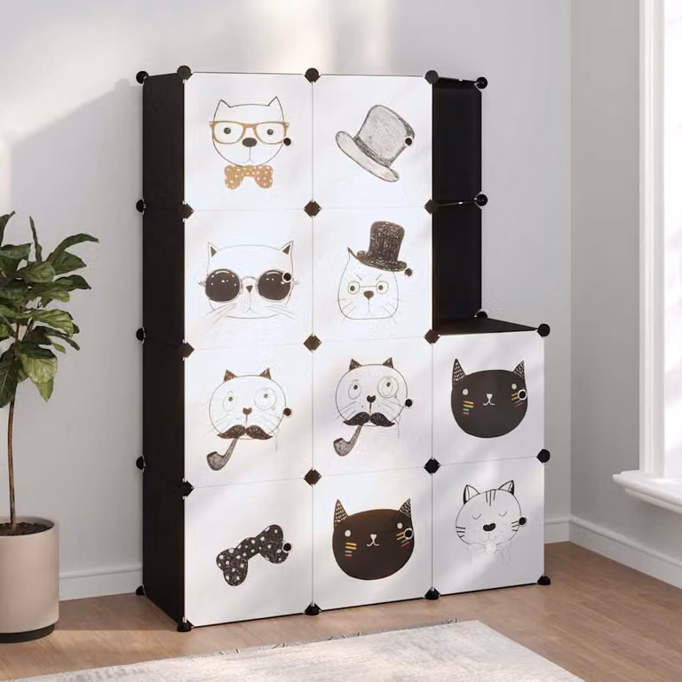 Scaffale Portaoggetti per Bambini vidaXL con 10 Cubi Neri in Plastica e Metallo