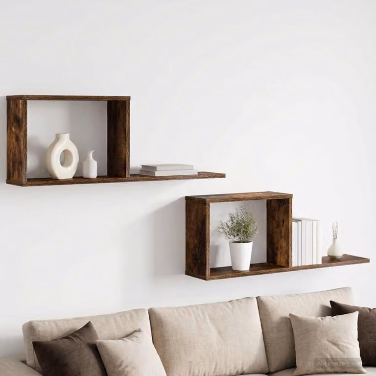 Set di 2 scaffali flottanti vidaXL in legno Rovere Fumo, L 80 x P 30 x H 15 cm