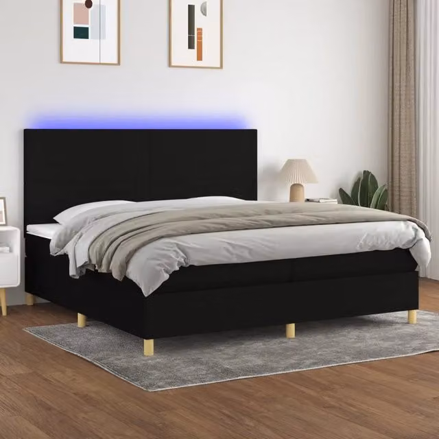 Letto Ibrido con Materasso e Illuminazione LED vidaXL, Tessuto Nero e Bianco, L/P: 200 x 200 cm