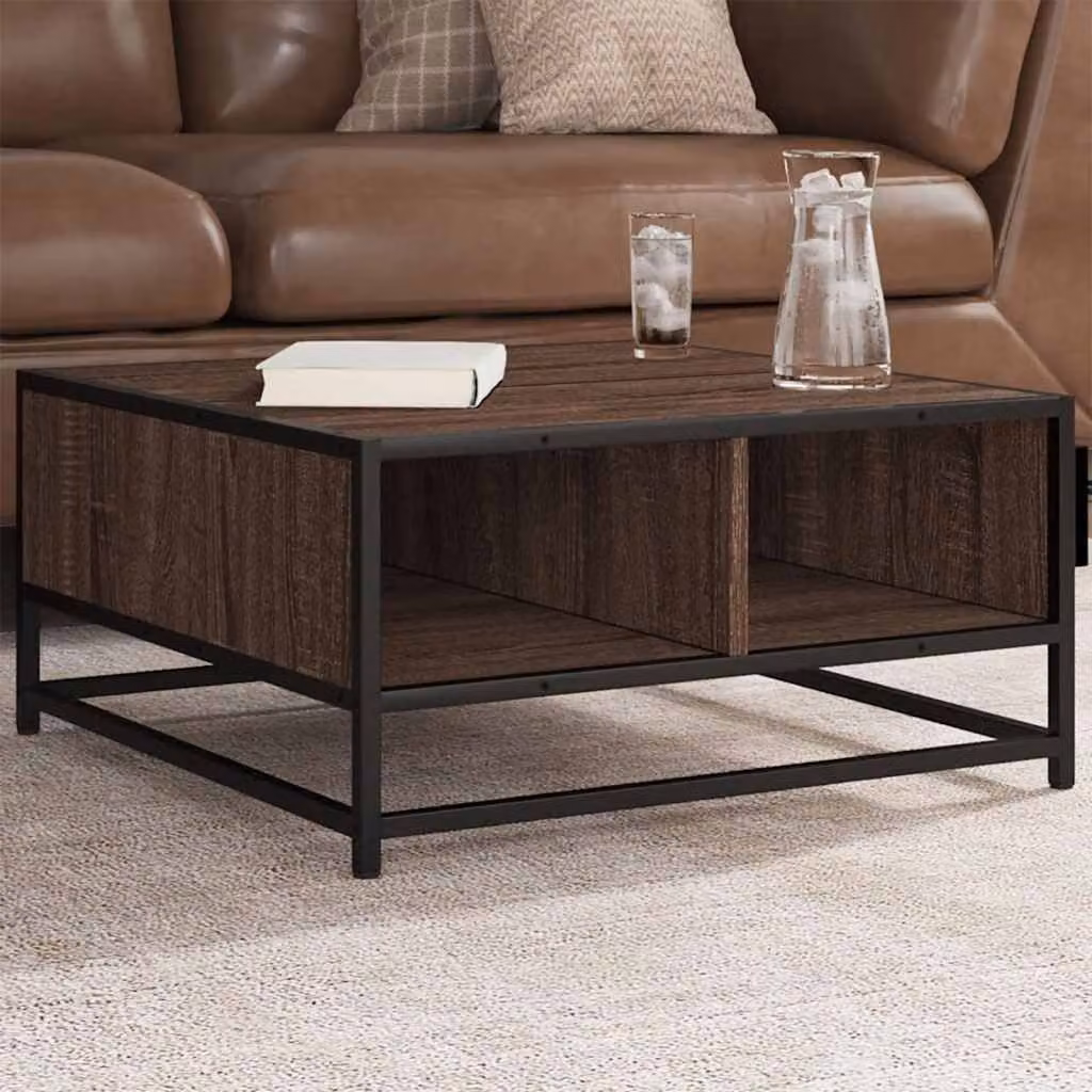vidaXL Tavolino Rovere Marrone 60,5x60,5x30 cm in Truciolato e Metallo