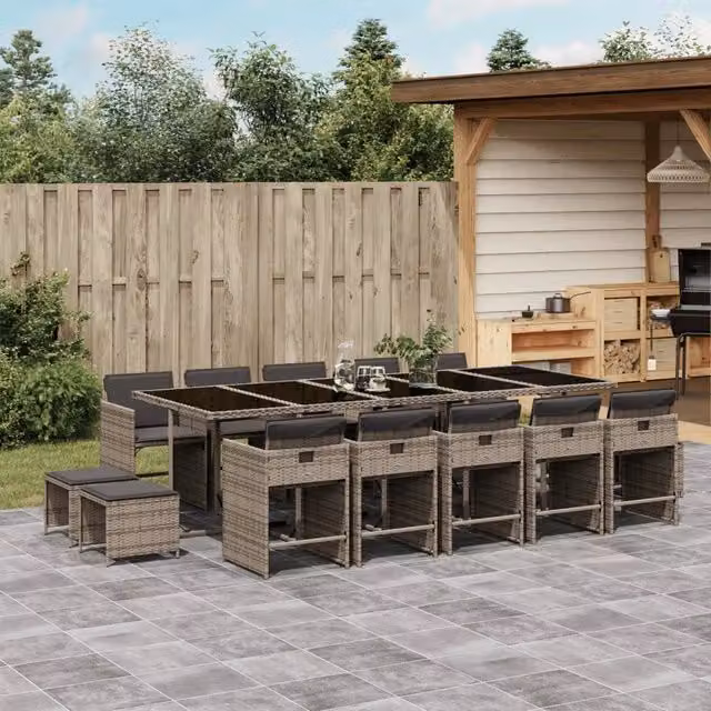Set da Pranzo da Giardino 15 pz con Cuscini Grigio Polyrattan 3277939