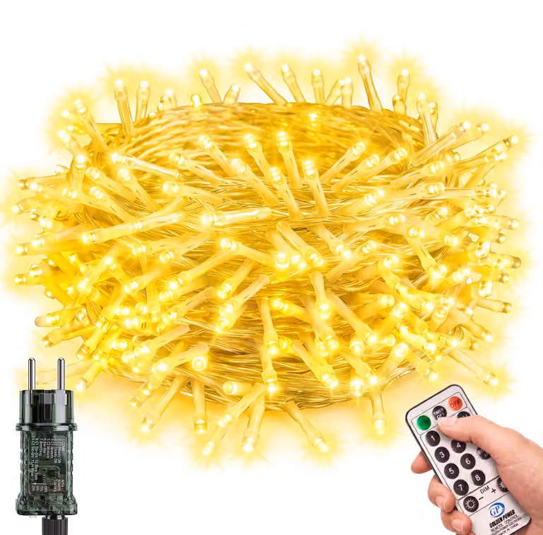 Catena luminosa a LED per uso esterno, 20+5 metri, luce bianco caldo, grado di protezione IP65, impermeabile