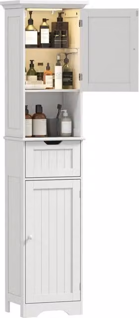 Mobile Colonna Bagno con Armadietti, Cassetto e Ripiano ¨C Minimal ¨C Bianco, Legno, 40x30x170 cm