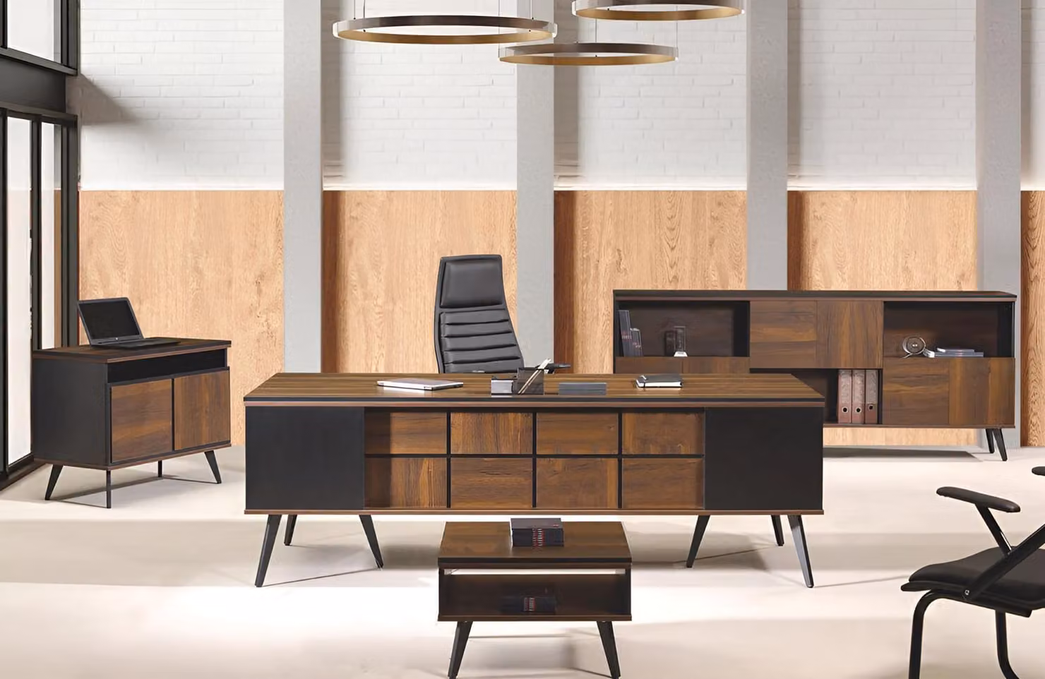 Schreibtisch Klassischе Komplette Arbeitszimmermöbel 4tlg Holz Braun
