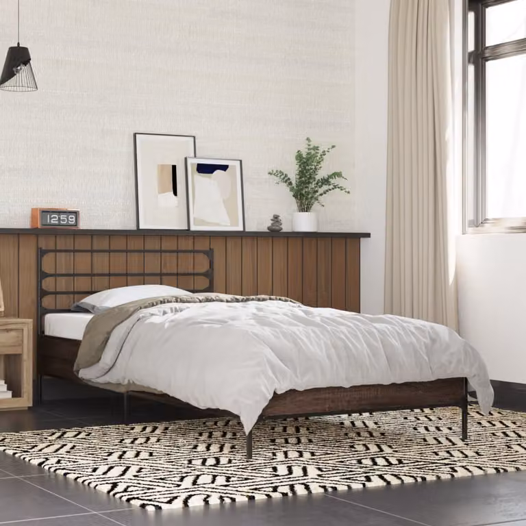 Giroletto vidaXL in rovere marrone con doghe in legno e struttura in metallo 90 x 200 cm