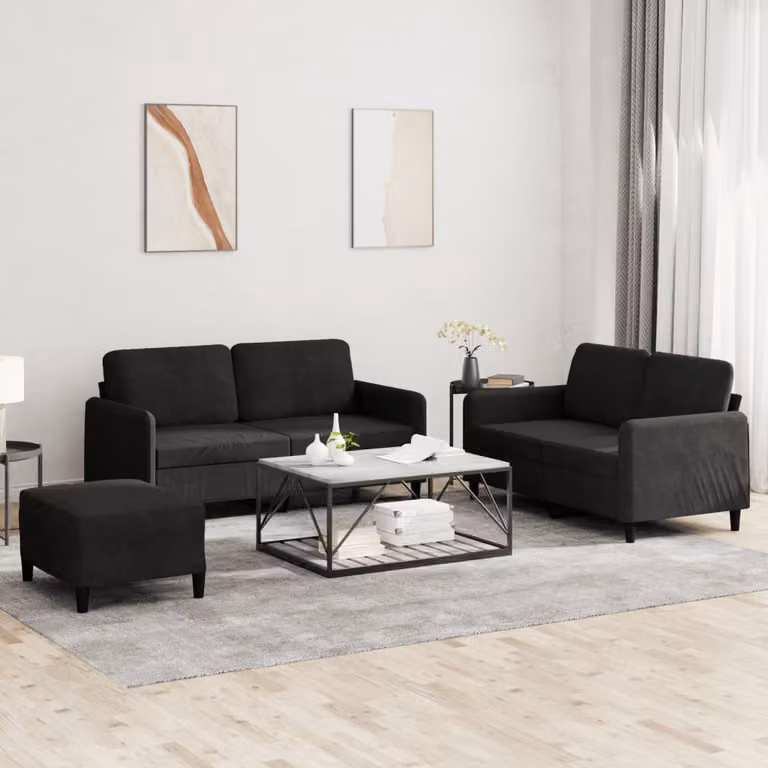 Maison Exclusive - Set divano a 3 pezzi in velluto nero
