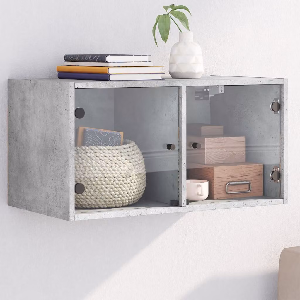 Mobile a muro vidaXL con ante in vetro, colore grigio cemento, L 68,5 x P 37 x H 35 cm