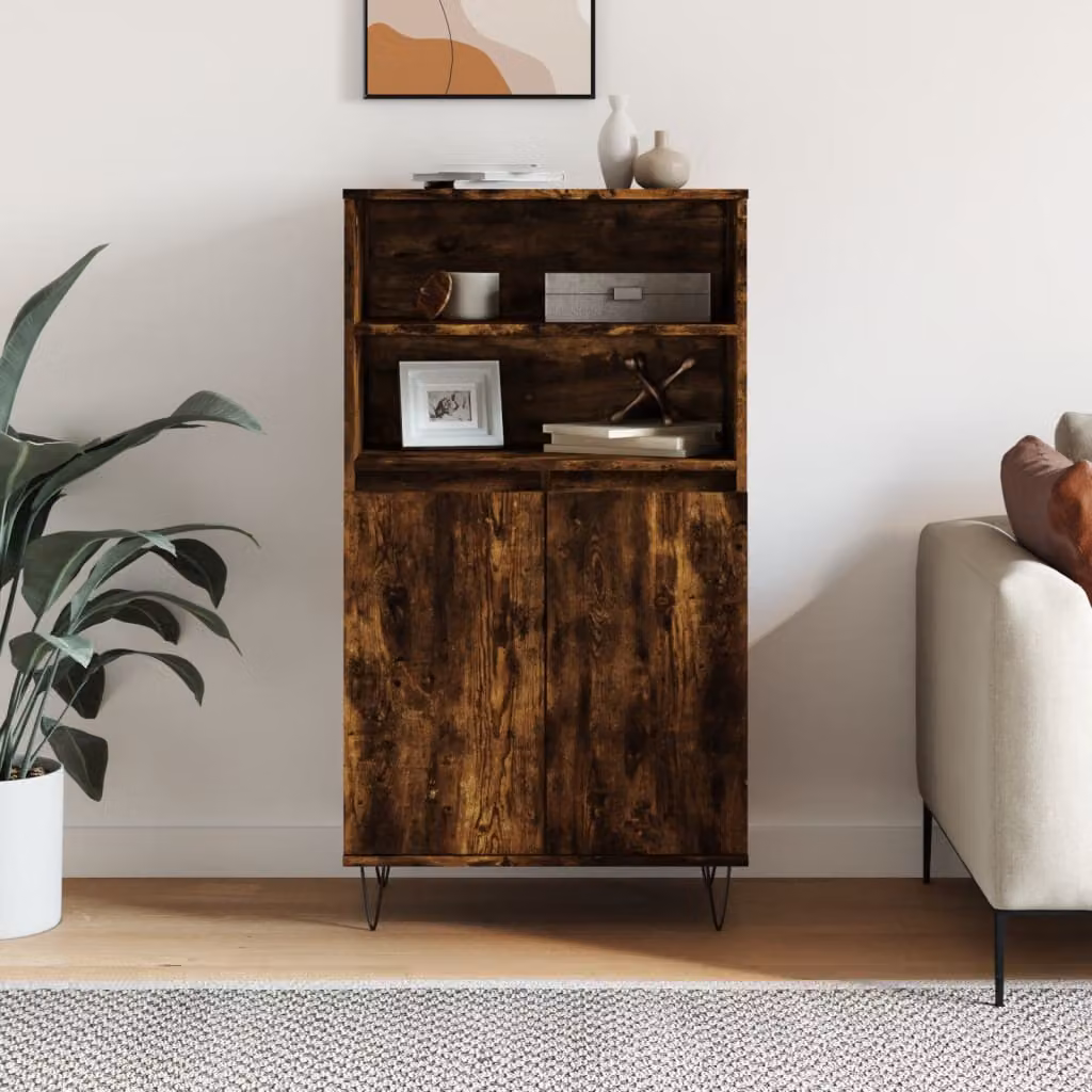 Credenza in stile industriale vidaXL in legno multistrato e metallo, colore Rovere Fumo, L: 60 cm, P: 36 cm, H: 110 cm