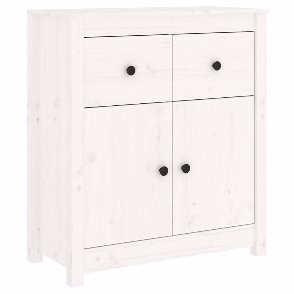 Credenza Bianca 70x35x80 cm in Legno Massello di Pino
