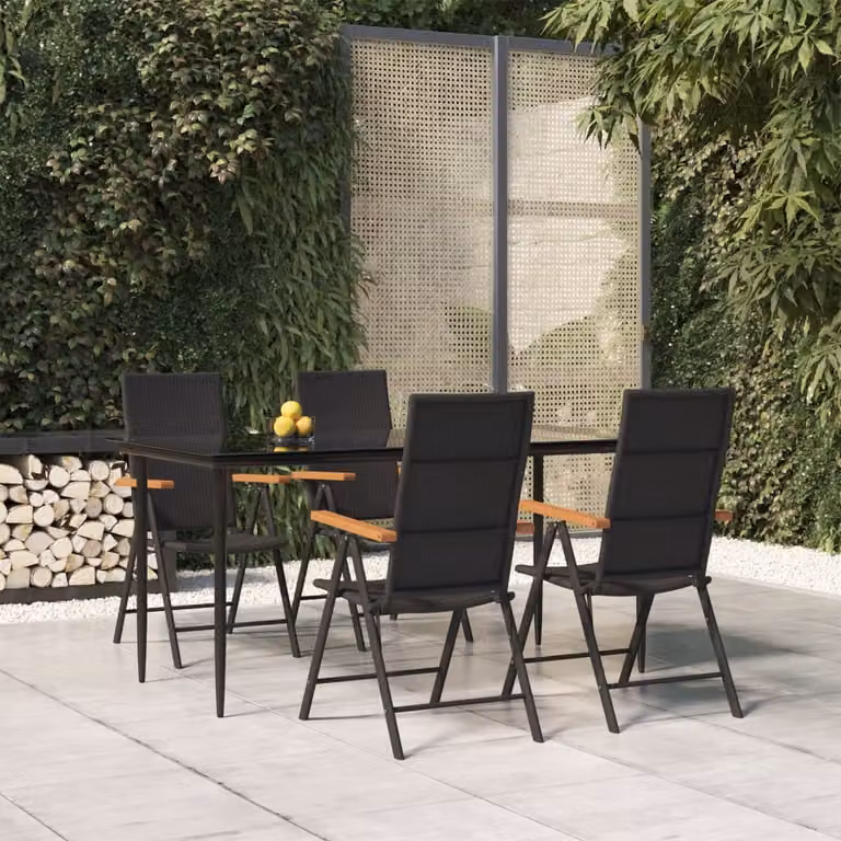 Set da Pranzo da Giardino vidaXL in Polyrattan con Piano in Vetro, 5 Pezzi, Nero e Marrone
