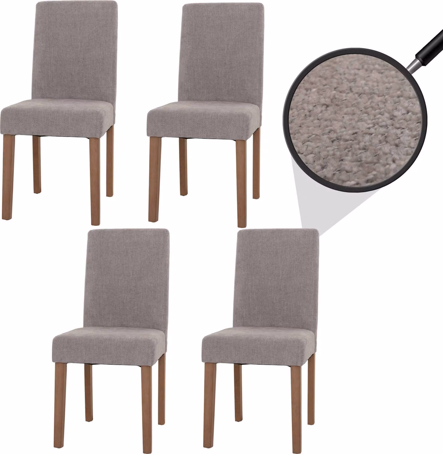 set di 4 sedie da sala da pranzo Littau, sedia da cucina con schienale alto, tessuto/Vetroceramica legno ~ grigio chiaro, gambe color naturale