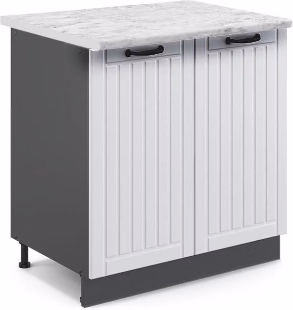 Mobiletto base cucina Fame-Line Bianco country/Antracite 80 cm piano di lavoro Marmo Vicco