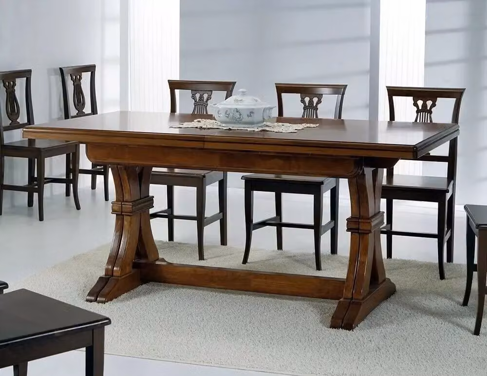 Set da soggiorno MOBILI 2G in legno di pioppo e faggio color marrone composto da 1 cristalliera, 1 tavolo fratino rettangolare allungabile e 6 sedie modello sala2 – 2