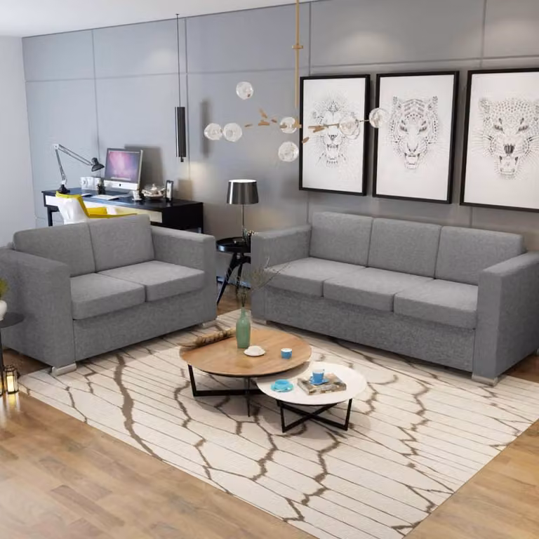 vidaXL Set di divani a due pezzi in tessuto grigio chiaro