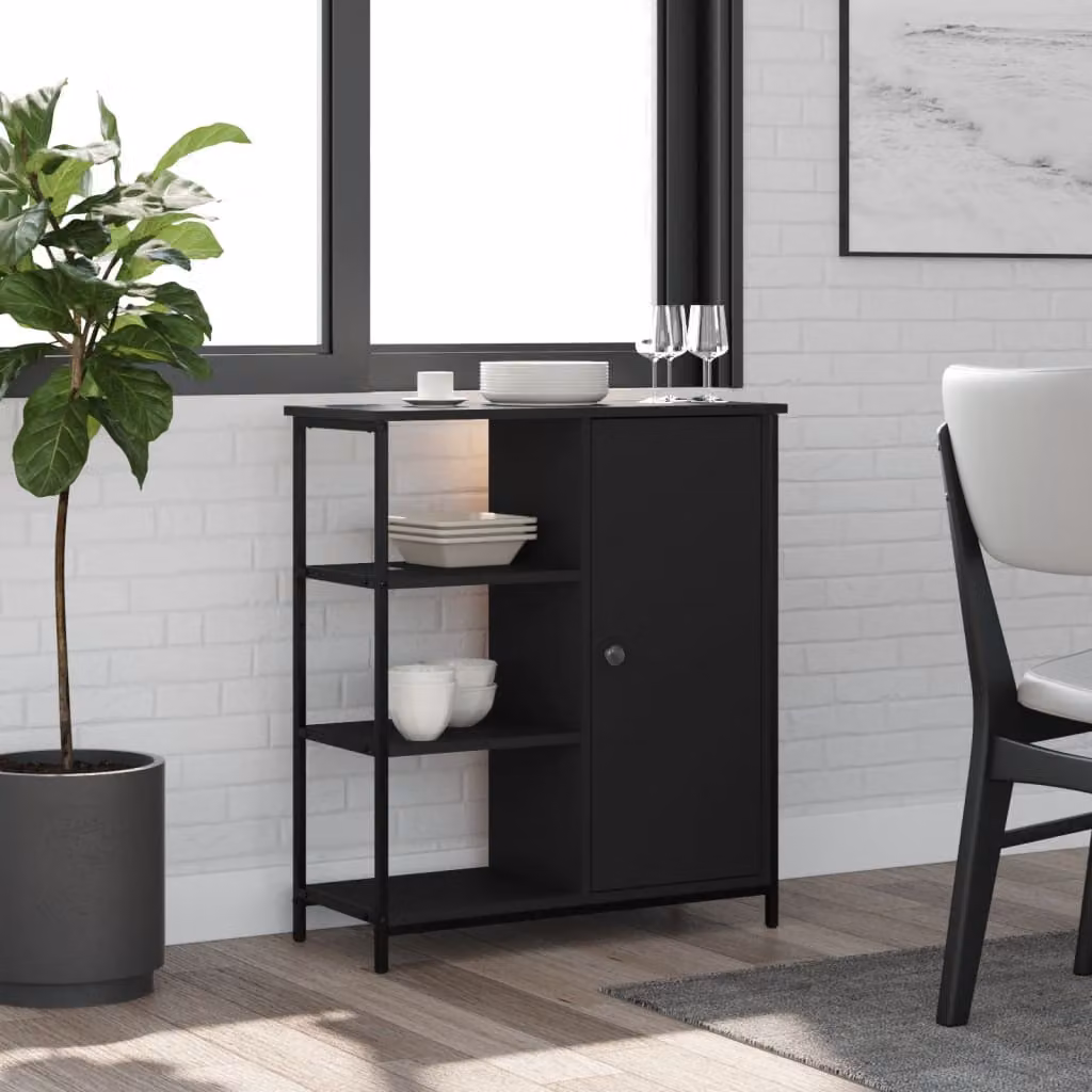 Credenza nera vidaXL in legno multistrato per soggiorno o ufficio, L 70 cm x P 30 cm x H 80 cm