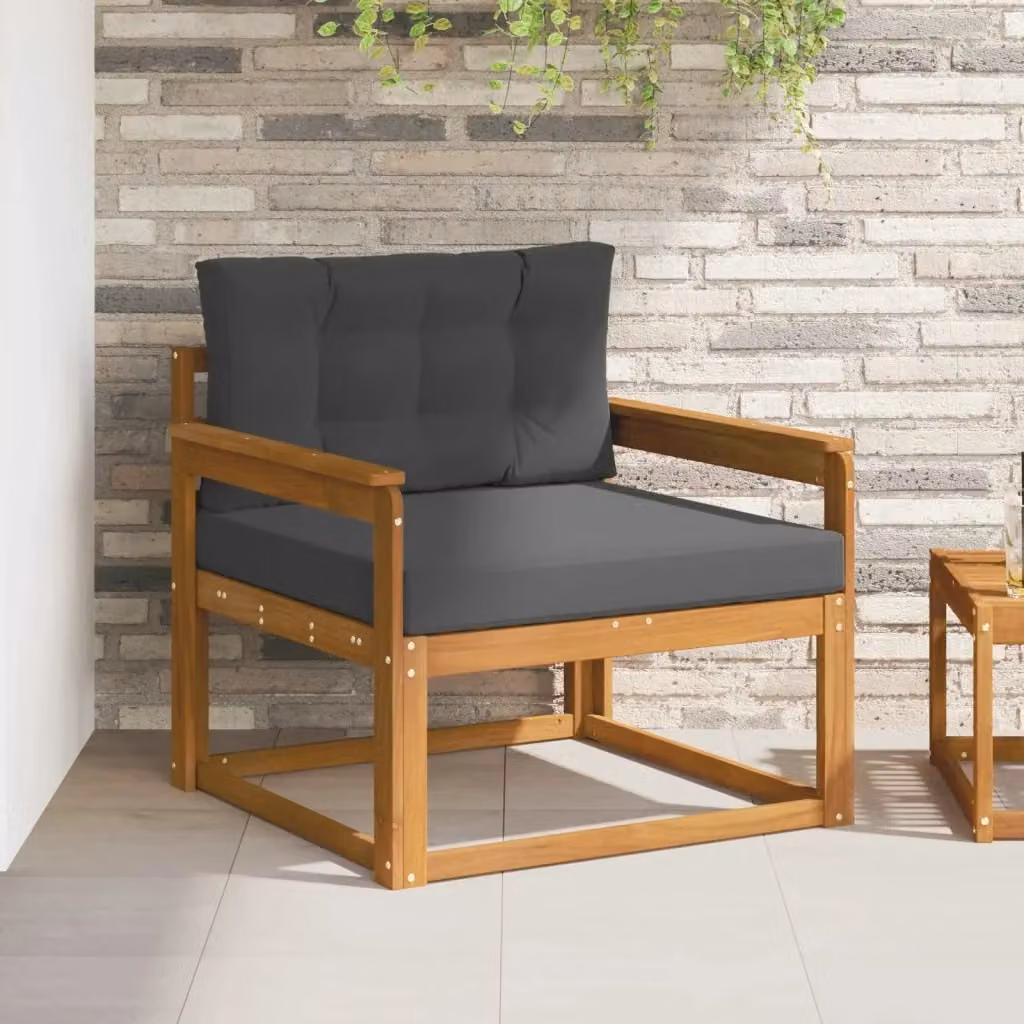 Divano centrale da esterno in legno di acacia con cuscini inclusi, colore naturale e grigio, ideale per giardino e terrazzo – 2