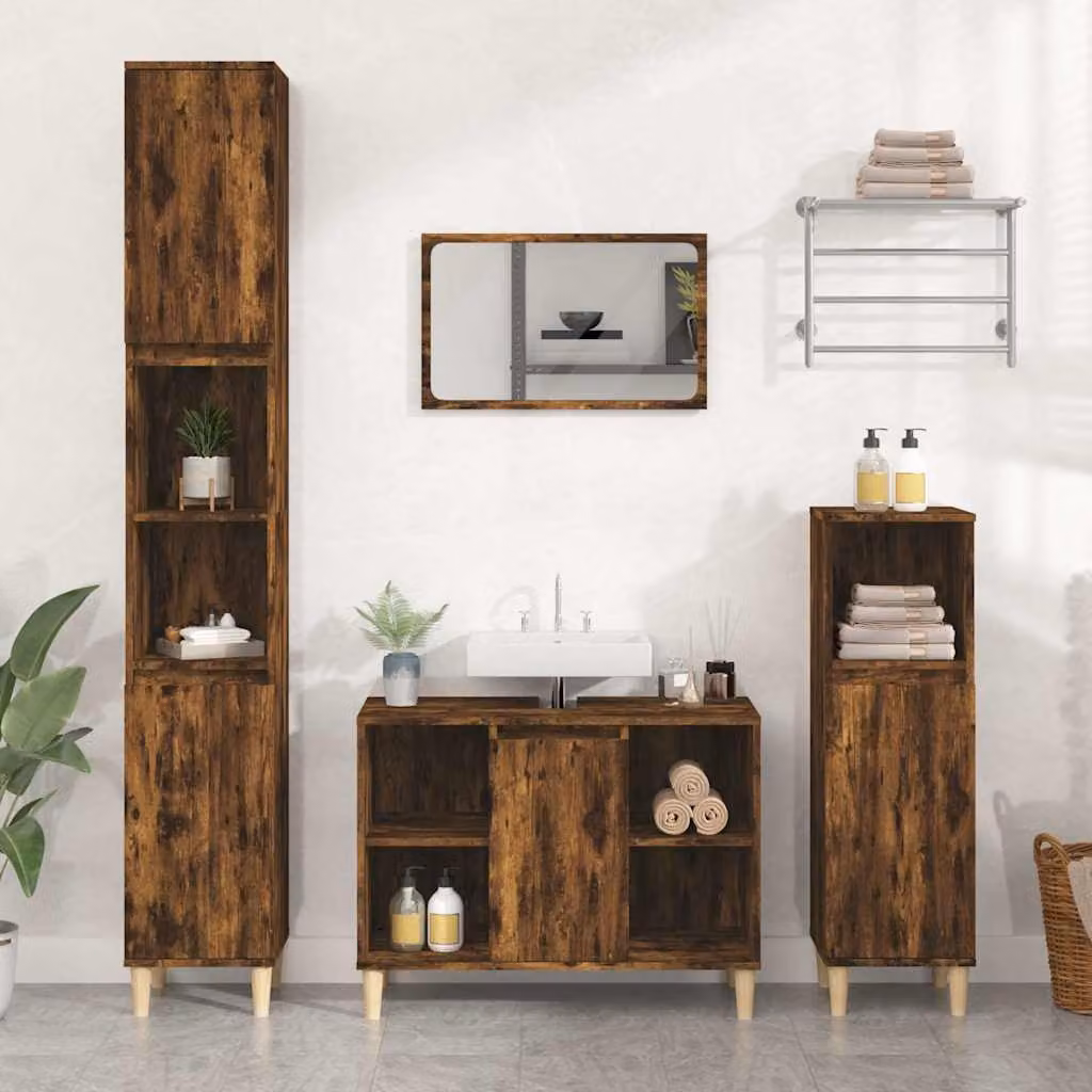 Mobile Lavabo vidaXL in Legno Multistrato Rovere Fumo, L: 80 cm, P: 33 cm, H: 60 cm