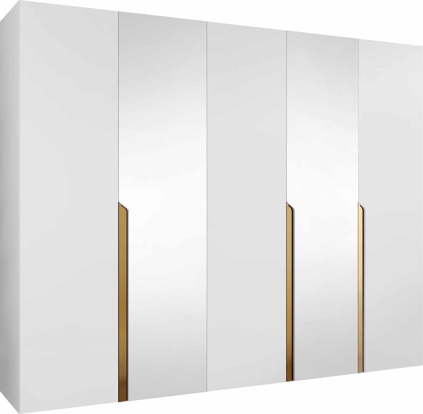 MIRJAN24 Armadio Mila 2 250 con specchio, camera da letto, armadio, con cinque ante a battente e tre aste appendiabiti, moderno, armadio guardaroba (colore: bianco + oro)