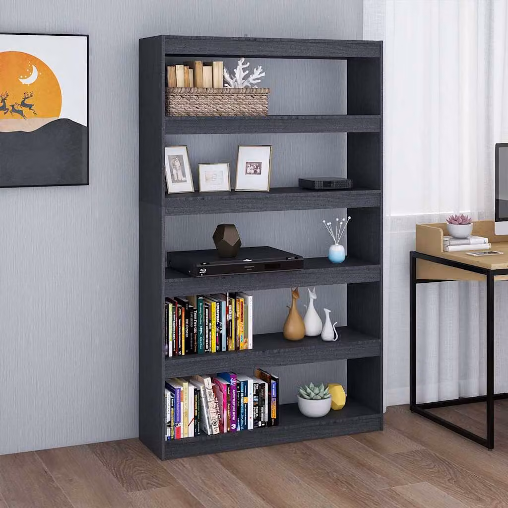 Libreria/Divisorio vidaXL in Legno di Pino Massello Grigio L: 100 cm, P: 30 cm, H: 167,5 cm