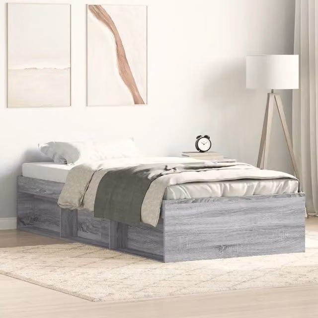 Struttura Letto Design Mania in Rovere Sonoma e Pino con Listelli in Legno, Colore Grigio, L/P/H: 190 x 90 x 35 cm