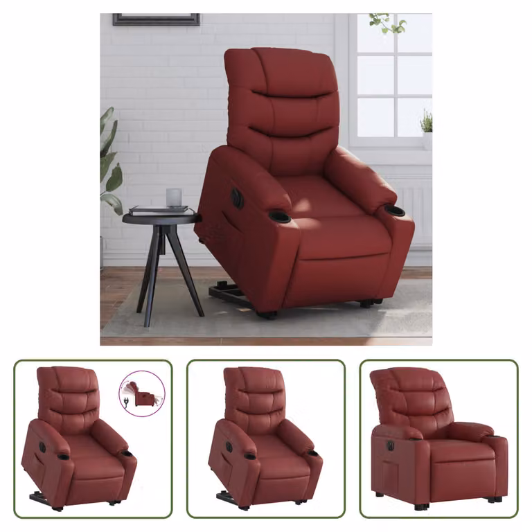 The Living Store Poltrona relax con supporto elettrico in ecopelle rosso vino