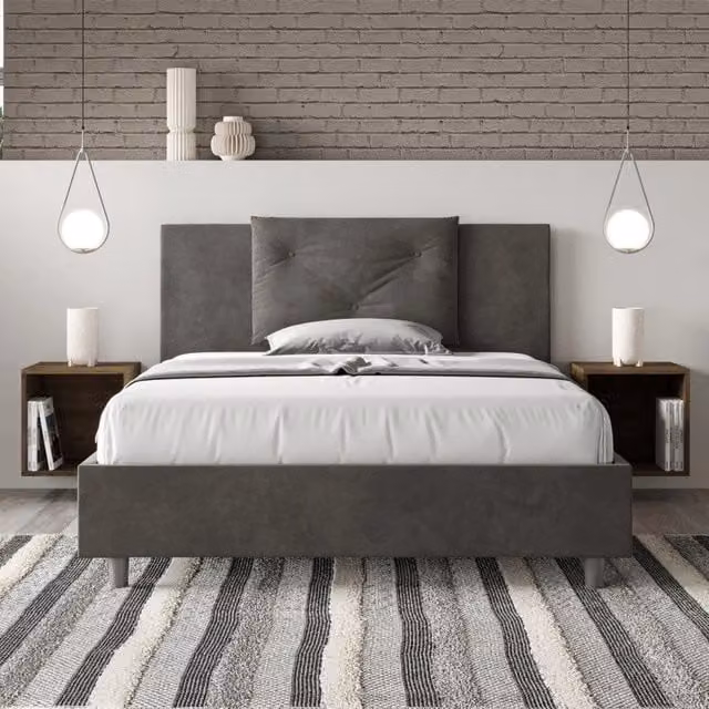 Letto matrimoniale alla francese imbottito Ityhome Appia in microfibra grigio L/P/H: 150 x 200 x 110 cm