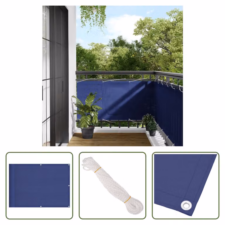The Living Store Paravento per balconi Blu 75x800 cm 100 % Poliestere-Oxford