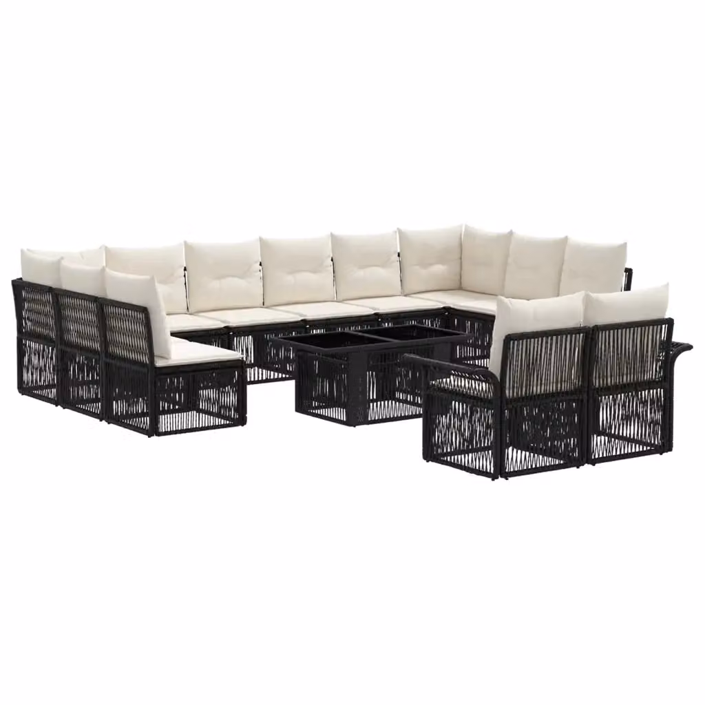 Set Divano da Giardino Moderno vidaXL in Polyrattan Nero e Bianco con Cuscini e Tavolino da Caffè a Forma di U – 2