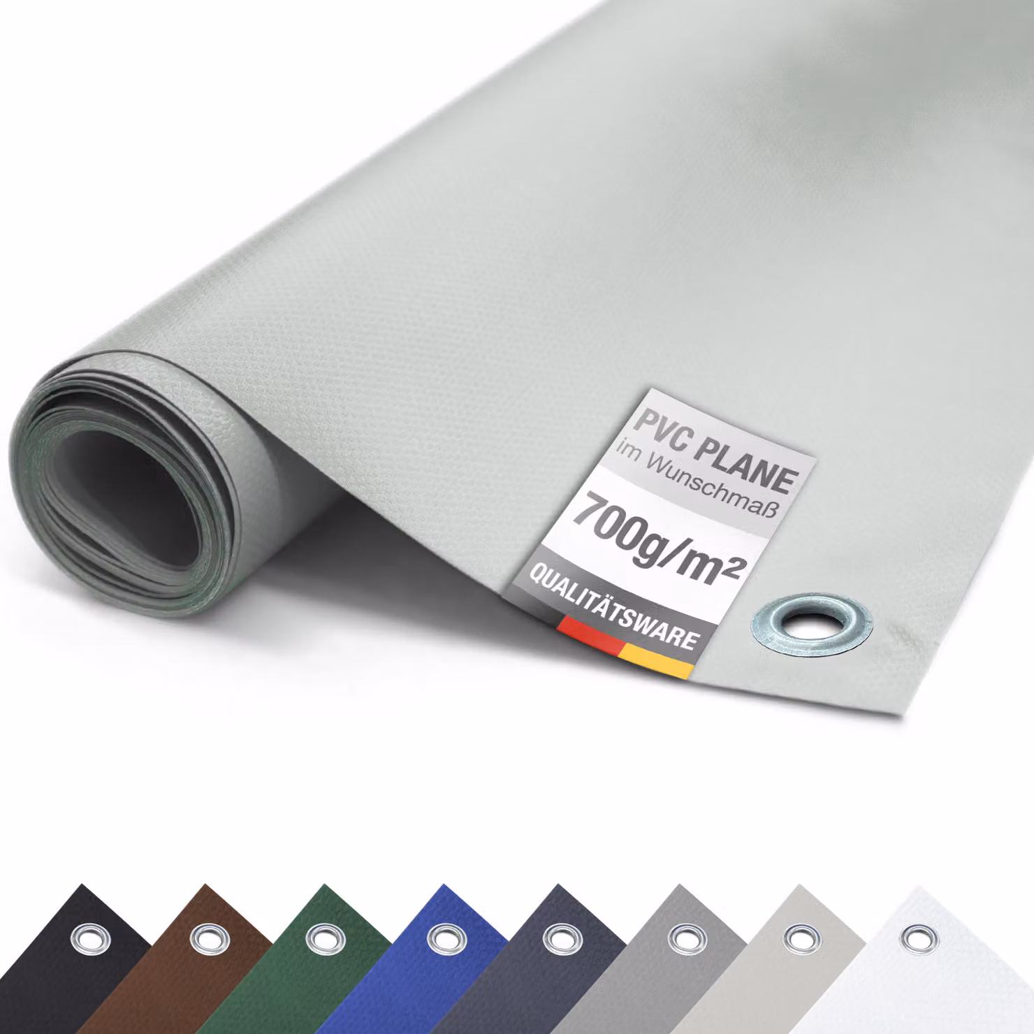 Telone PVC camion 700g/m² CON OCCHIALI Telone protettivo opaco antistrappo stabile (grigio, 2,5m x 12m)